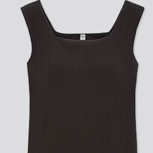 Wide-Ribbed Square Neck Sleeveless Bra Top - Black